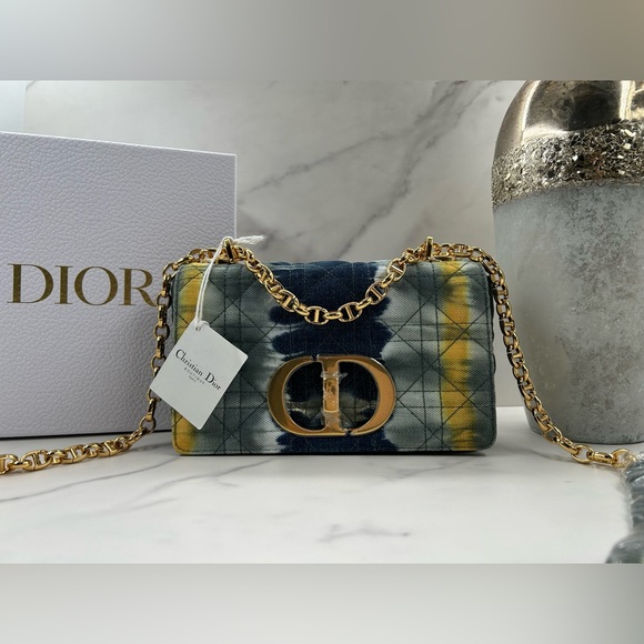 🔥NEW! DIOR•Denim Tie-Dye Cannage Caro Bag Small - Picture 2 of 13